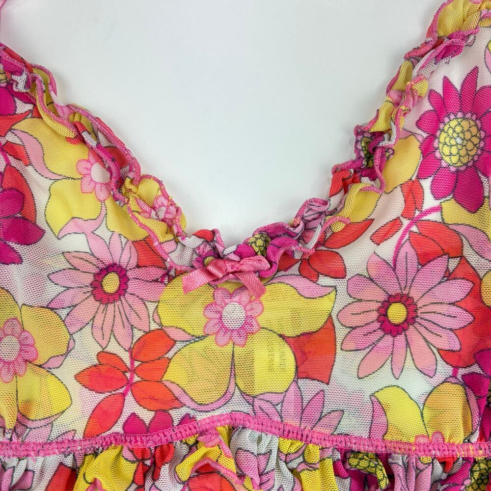 P.J. Salvage Sheer Floral Babydoll Slip Dress Women’s Large Y2K Whimsy Pink - Picture 3 of 9